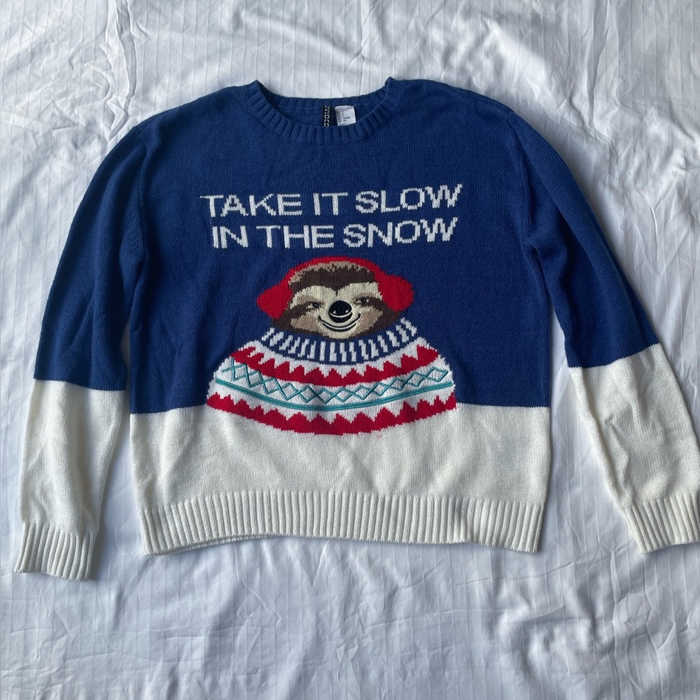 Blue Sloth Sweater - Take It Slow in the Snow